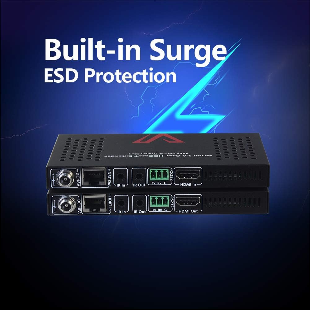 HDMI 2.0 HDBaseT Extender Over Cat5e/6a/Cat7 4K@60Hz 130ft PoE IR RS232 HDCP2.2 HDR CEC EDID E2188