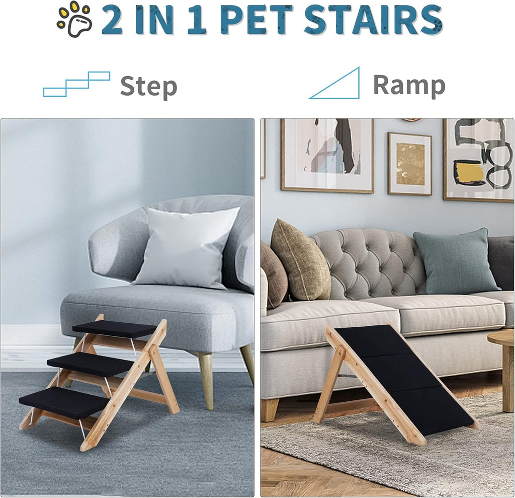 2 in 1 Foldable Wooden Non Slip Pet Stairs T500
