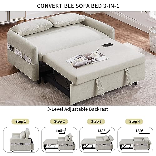 Gray 3 in 1 Convertible Sleeper Sofa Futon Couch Pullout Bed with Storage Pockets B5743