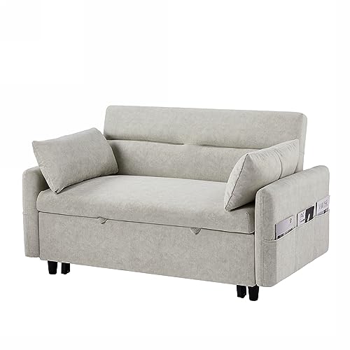 Gray 3 in 1 Convertible Sleeper Sofa Futon Couch Pullout Bed with Storage Pockets B5743