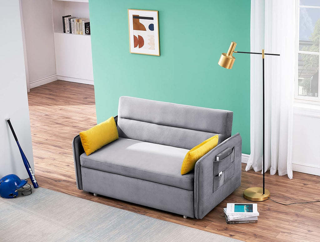 Velvet Pull Out Sofa Bed with Storage Pocket T51171