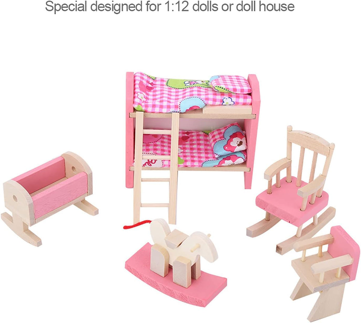 6 Different Rooms Wooden Dollhouse Furniture with Cushion and Towel J9705