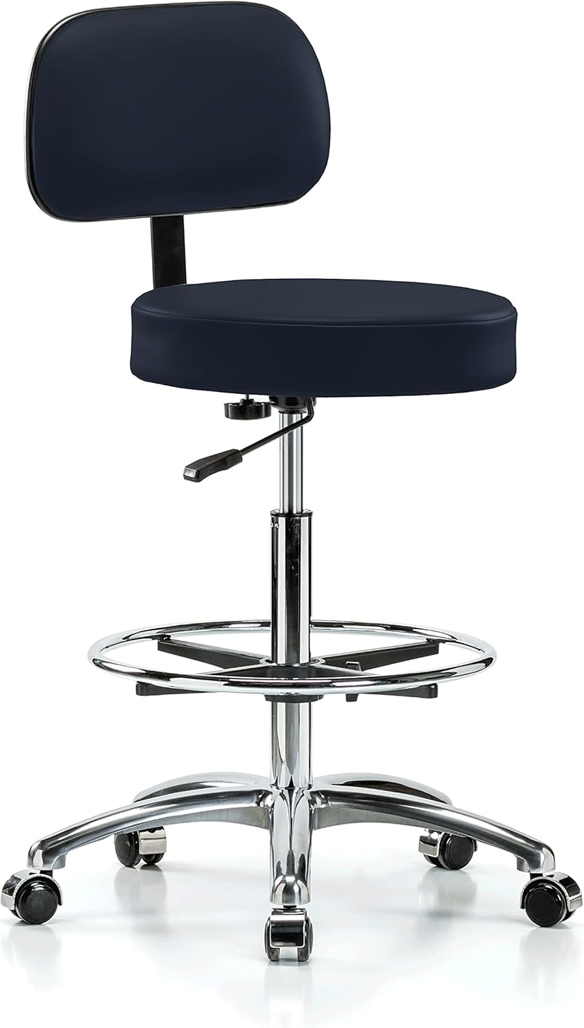 Chrome Rolling Height Adjustable Exam Stool with Back and Footring H840849
