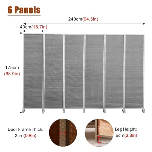 6 Panel Folding Privacy Screen Room Divider, 175cm Tall F178