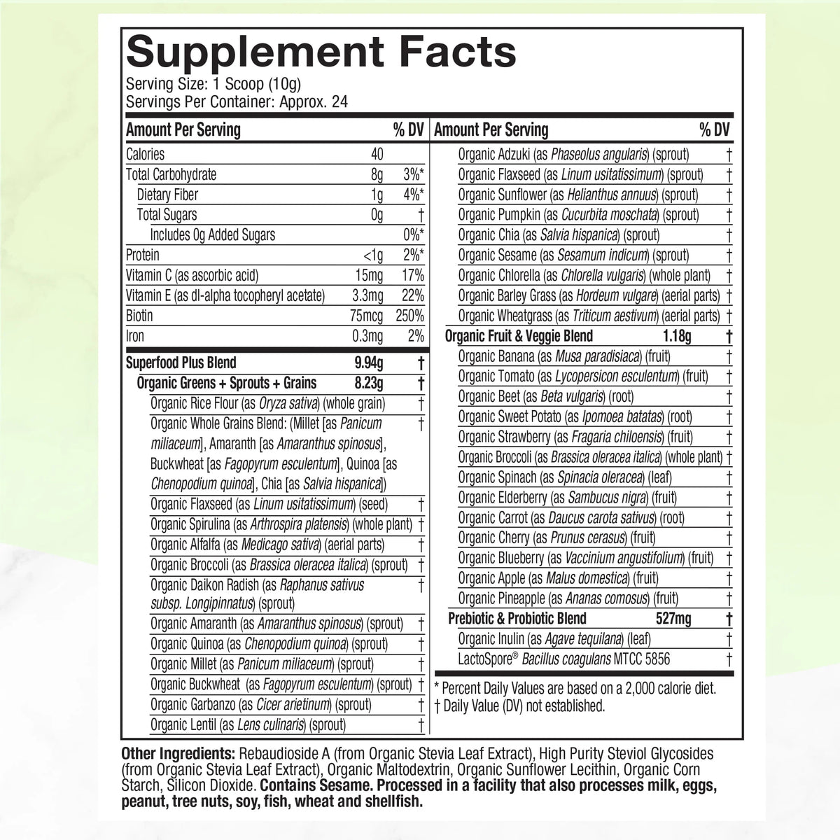 Organic Greens Superfood Supplement Powder Blend, Unflavored, 8.57 oz, 24 Servings A152467