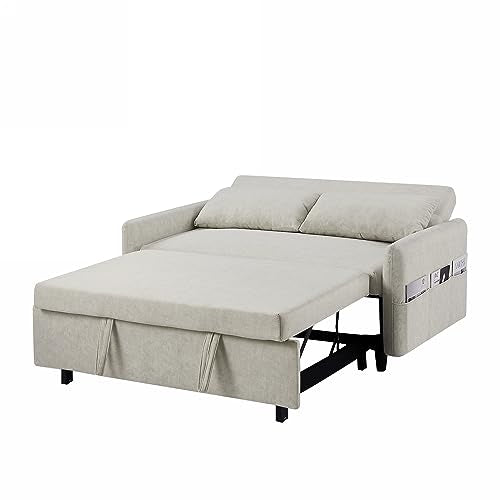 Gray 3 in 1 Convertible Sleeper Sofa Futon Couch Pullout Bed with Storage Pockets B5743