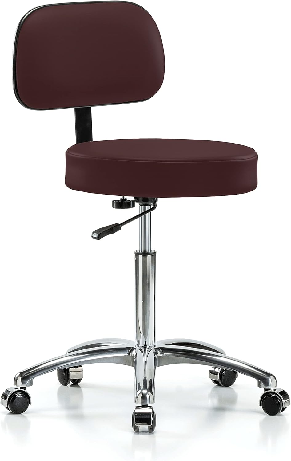 Chrome Rolling Height Adjustable Exam Stool with Back and Footring H840849