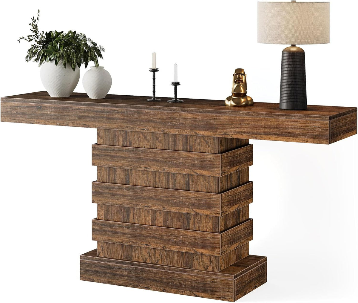 Rustic Brown 63-Inch Long Wooden Console Table V969