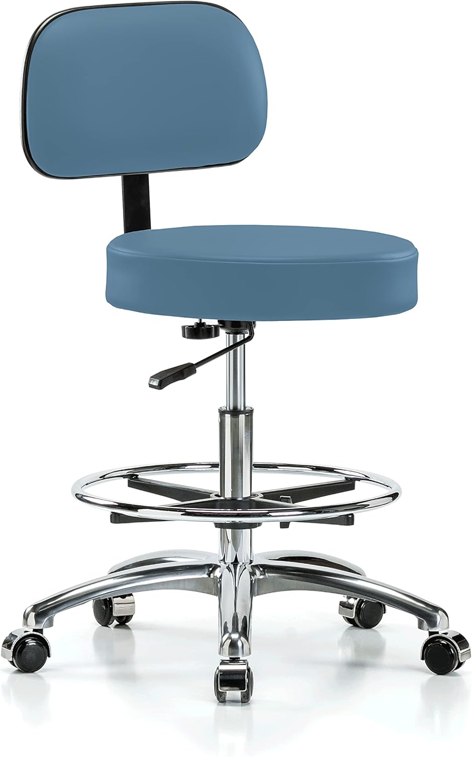 Chrome Rolling Height Adjustable Exam Stool with Back and Footring H840849