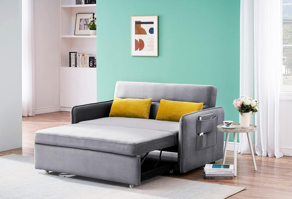 Velvet Pull Out Sofa Bed with Storage Pocket T51171