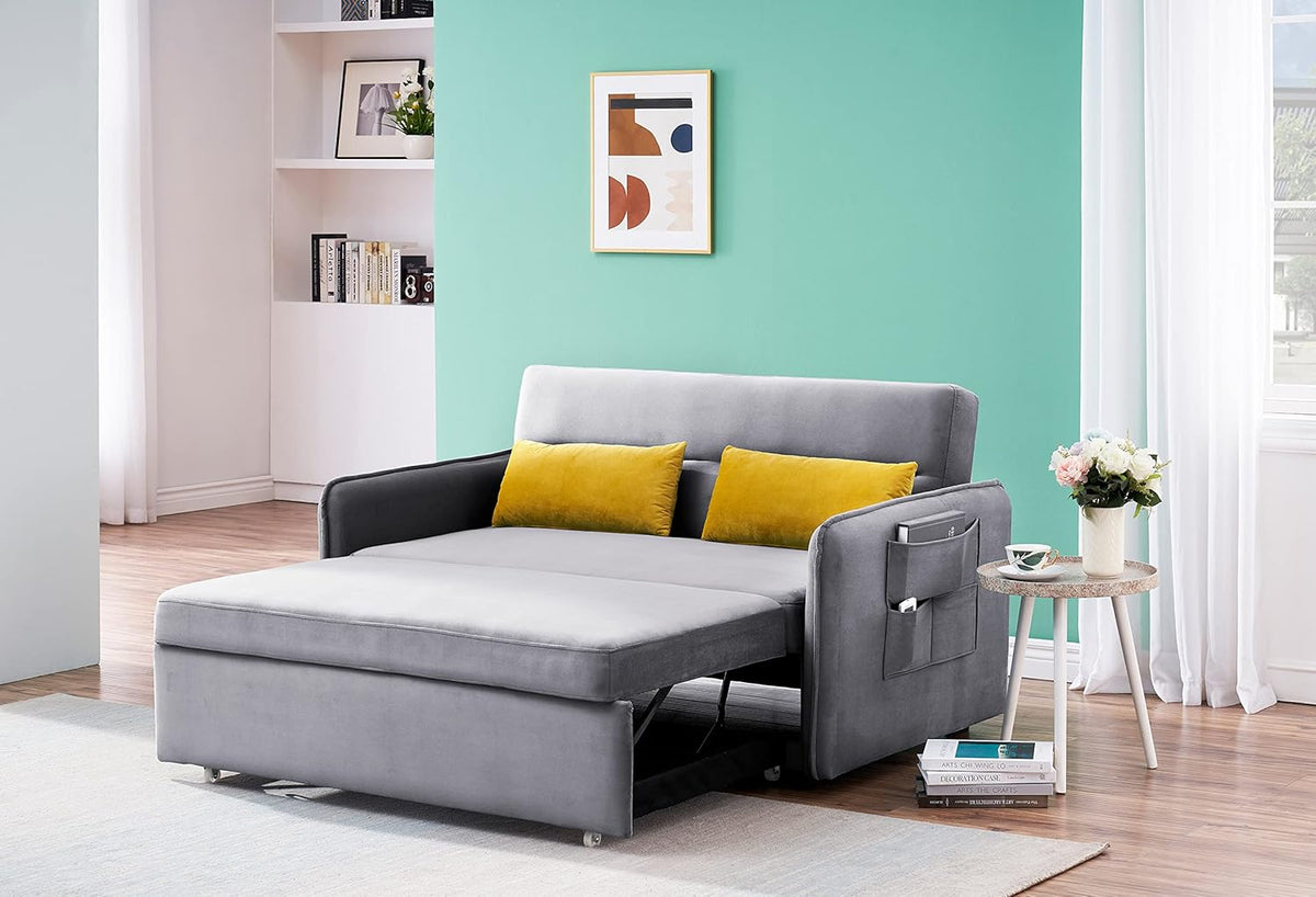 Velvet Pull Out Sofa Bed with Storage Pocket T51171