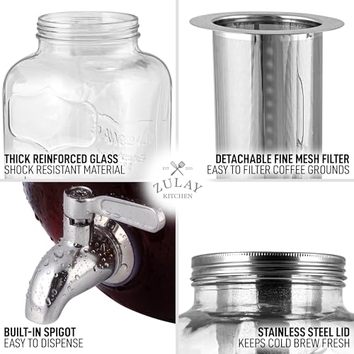1 Gallon Cold Brew Coffee Maker with Extra-Thick Glass & Stainless Steel Infuser A55663
