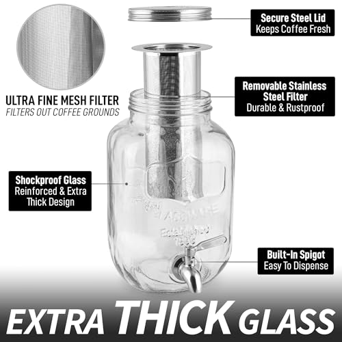1 Gallon Cold Brew Coffee Maker with Extra-Thick Glass & Stainless Steel Infuser A55663