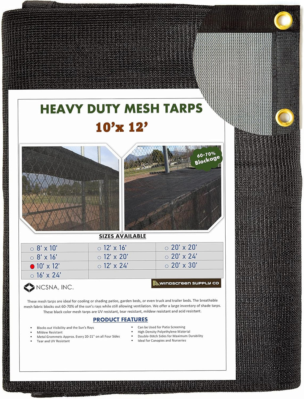 10 FT X 12 FT Heavy Duty Black Knitted Mesh Tarp with Grommets E92052