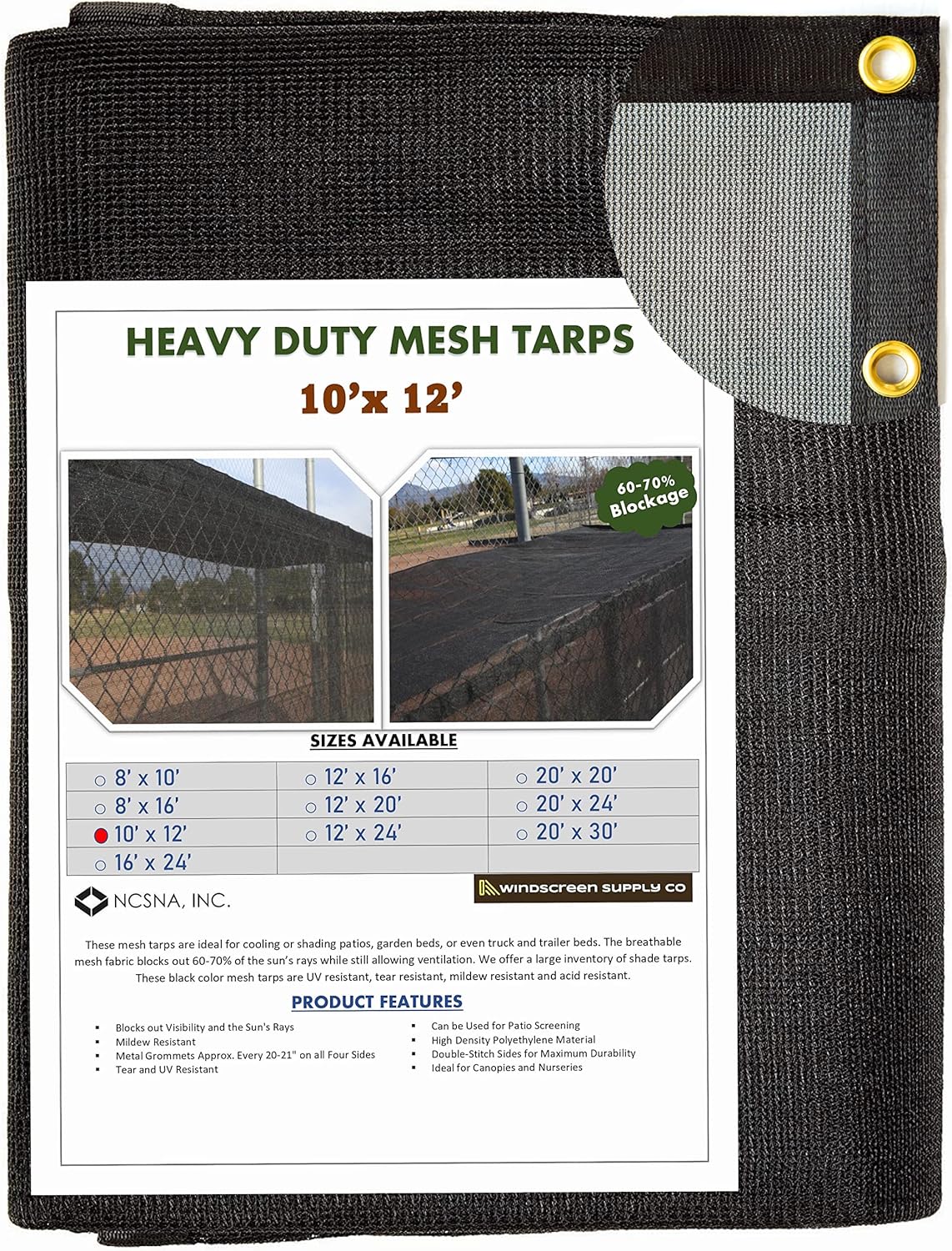 10 FT X 12 FT Heavy Duty Black Knitted Mesh Tarp with Grommets E92052