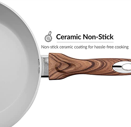 11" Deep Frypan 5 Qt Wok Non-Stick Ceramic Coating Aluminum Body Navy C8627