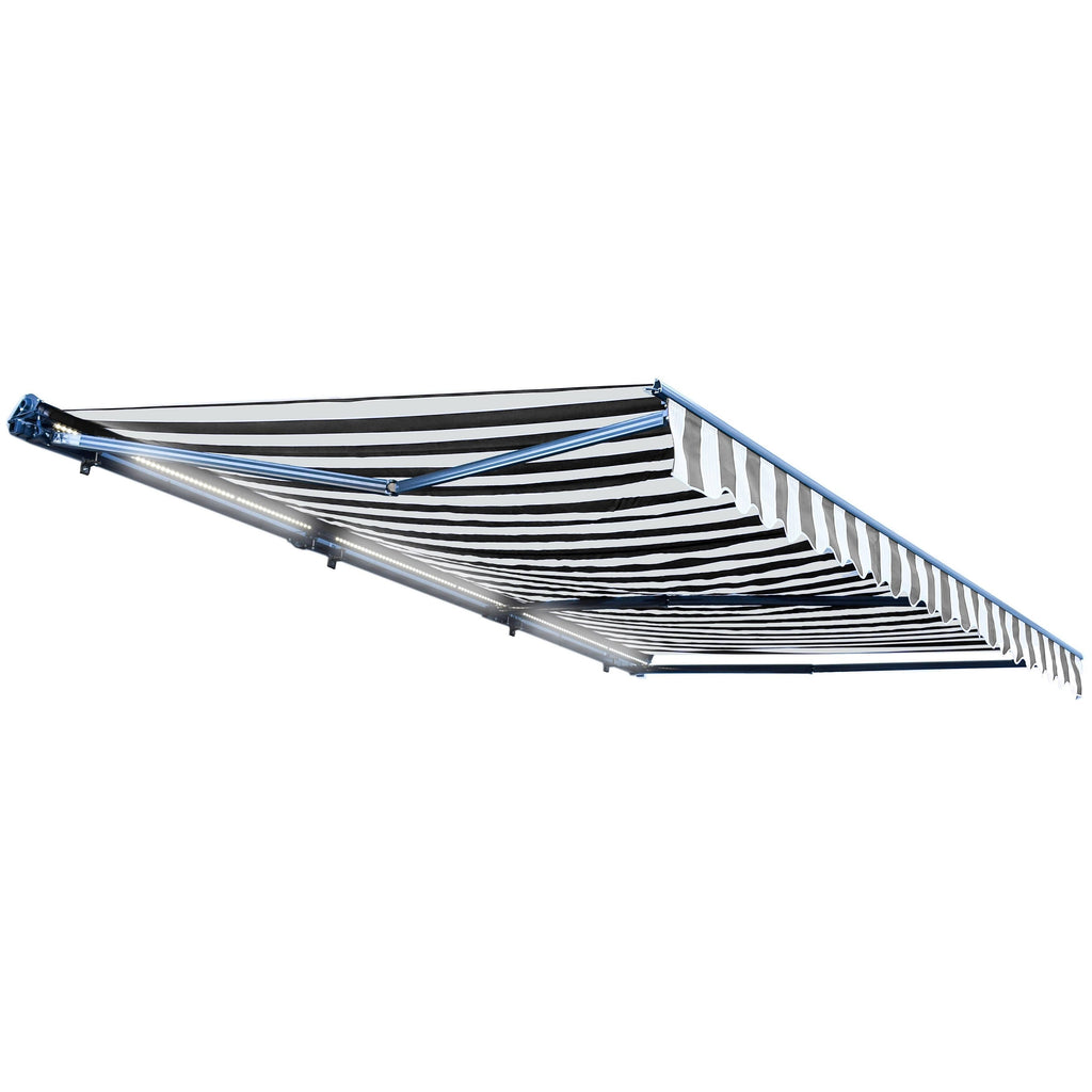 Motorized 10 x 8 ft. Retractable Awning Grey & White Stripes W626