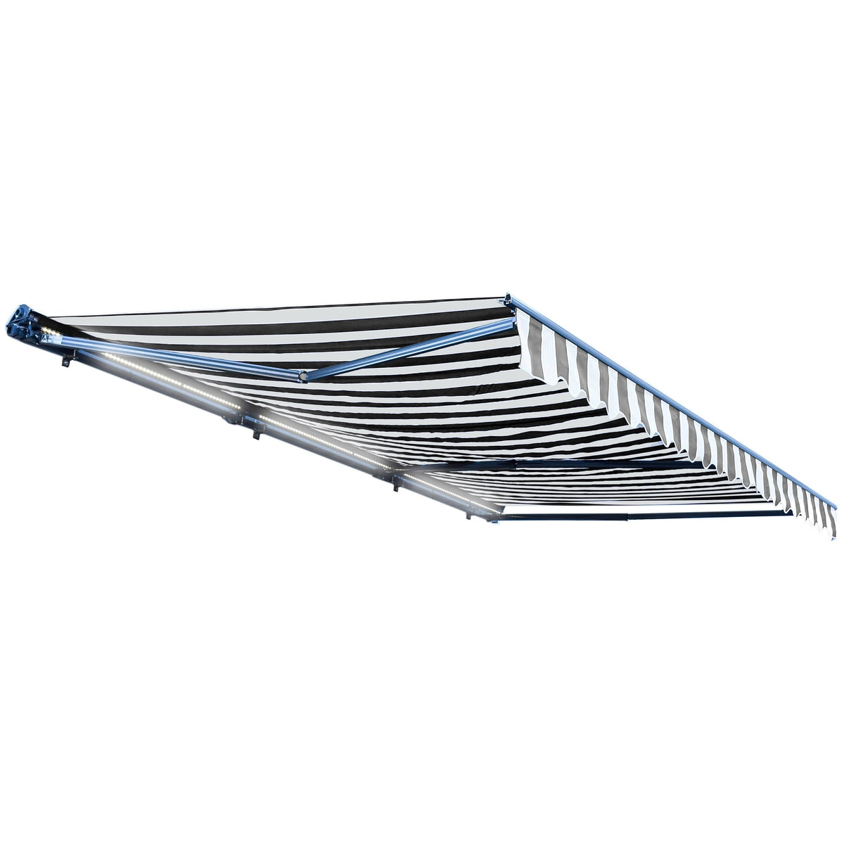 Motorized 10 x 8 ft. Retractable Awning Grey & White Stripes W626