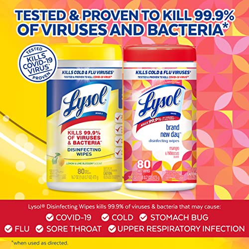 Lysol Disinfectant Wipes, Lemon and Lime Blossom, 80 Count (Pack of 3) Q75789