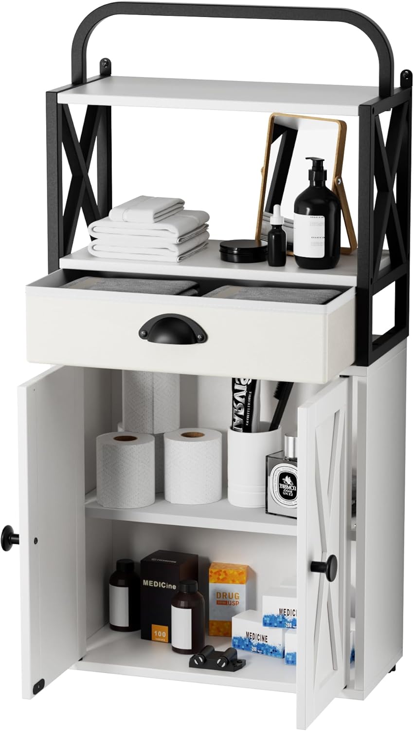 White 3-Tier Wooden Wall Cabinet with 2 Door and Adjustable Shelf F34729