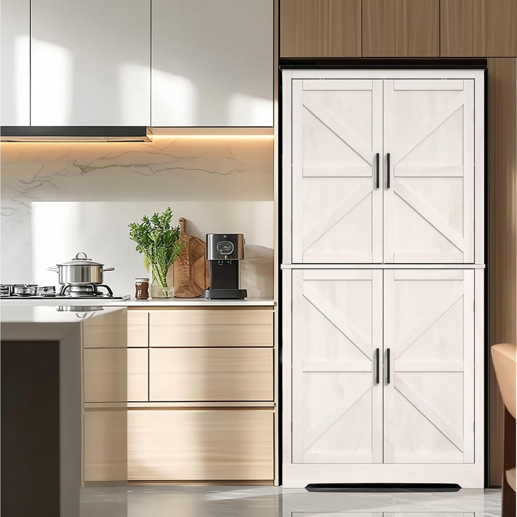 Grey Freestanding Kitchen Pantry Cabinet with 4 Doors and Shelves M878787