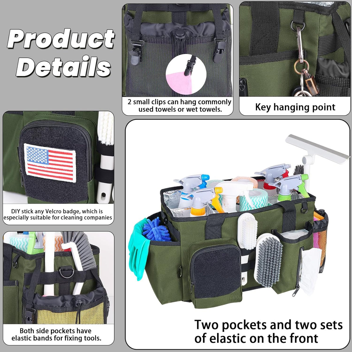 Green Cleaning Caddy Bag with Handles and Adjustable Shoulder Strap X519