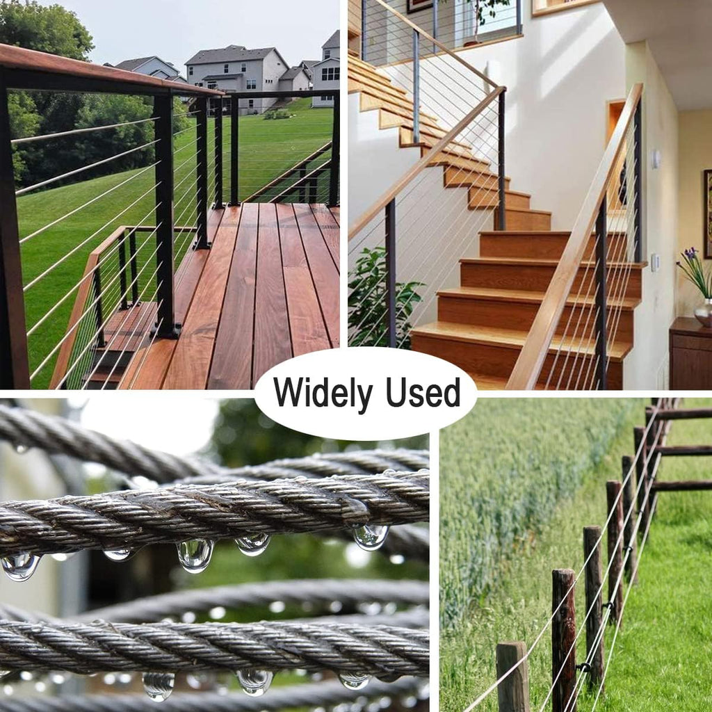 T316 Stainless Steel Aircraft Wire Rope Cable 66FT 1/8" 7 x 7 Strands N2835