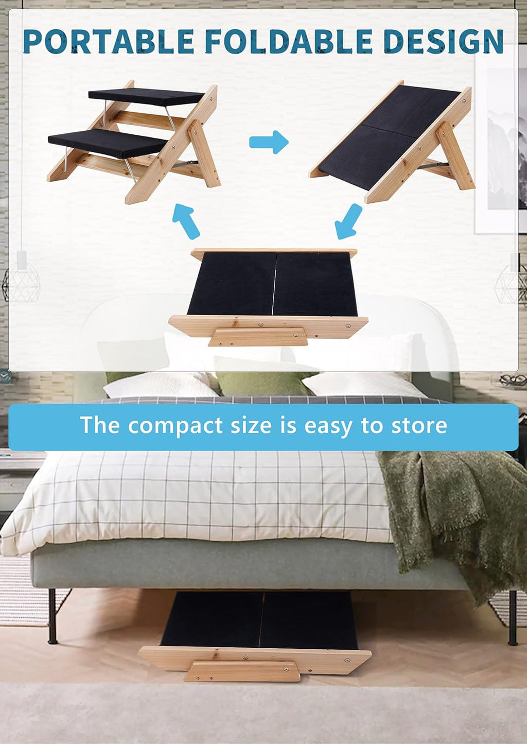 2 in 1 Foldable Wooden Non Slip Pet Stairs T500