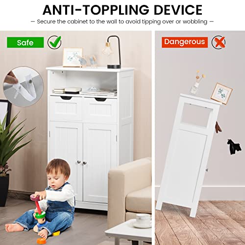 Black Bathroom Floor Cabinet with 2 Removable Drawers, 2 Doors & Adjustable Shelf J9998