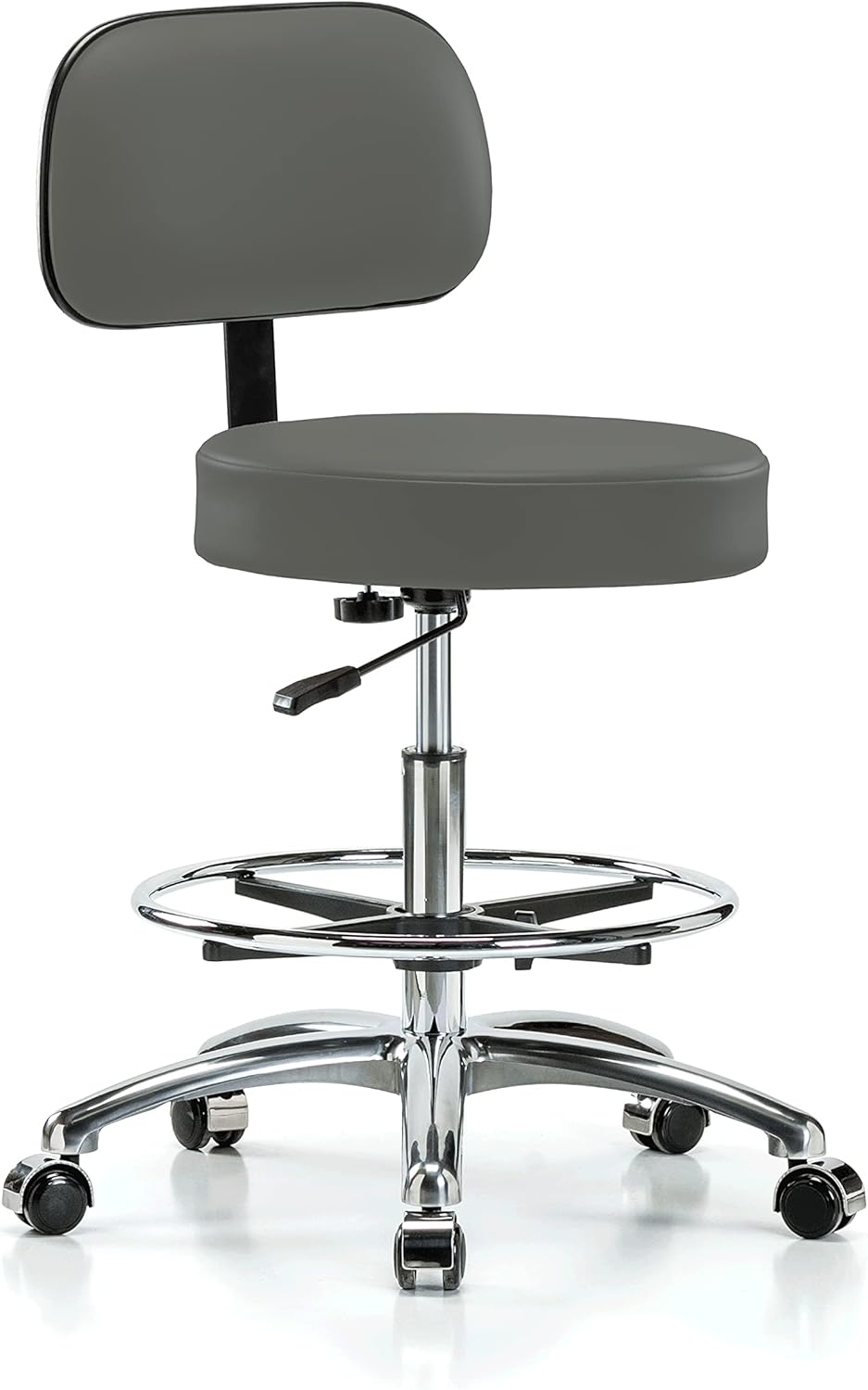 Chrome Rolling Height Adjustable Exam Stool with Back and Footring H840849