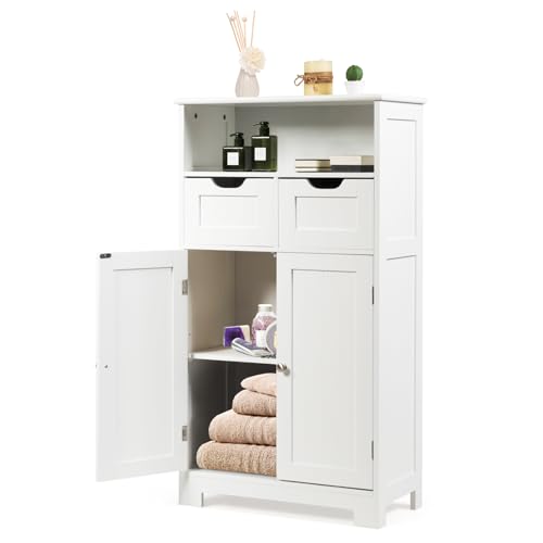 Black Bathroom Floor Cabinet with 2 Removable Drawers, 2 Doors & Adjustable Shelf J9998