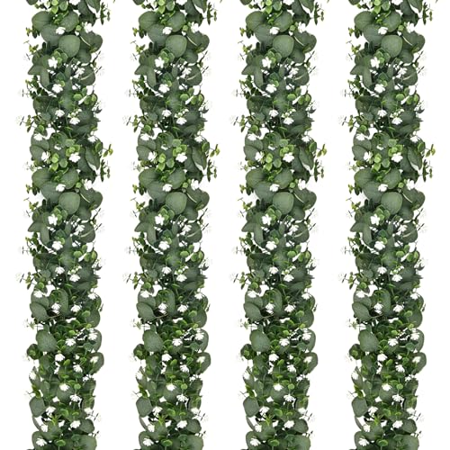 2 Packs 12 FT Artificial Eucalyptus Garland with Boxwood Flowers U35975