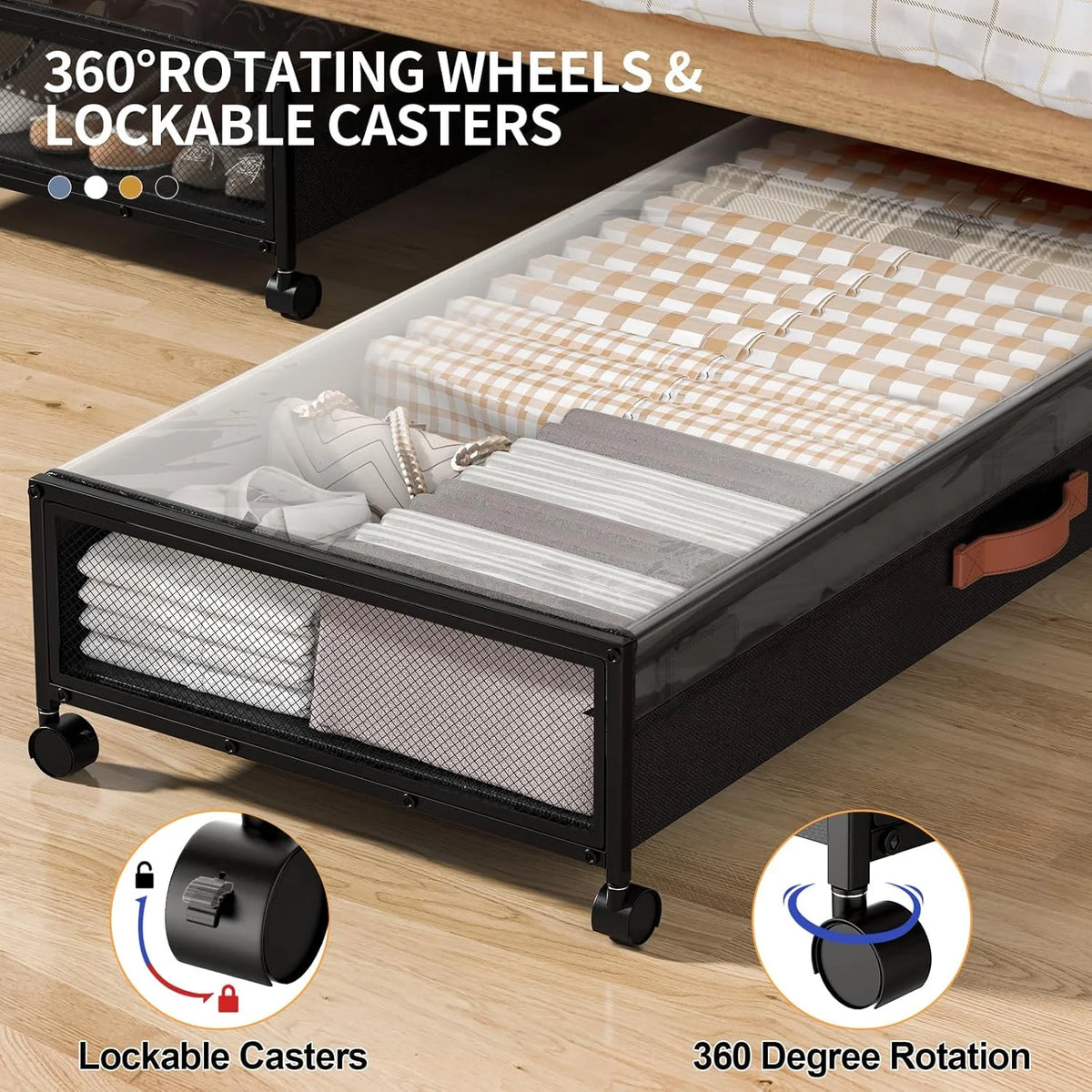 Black 2 Pack 54L Under Bed Storage Drawers with Wheels R805296