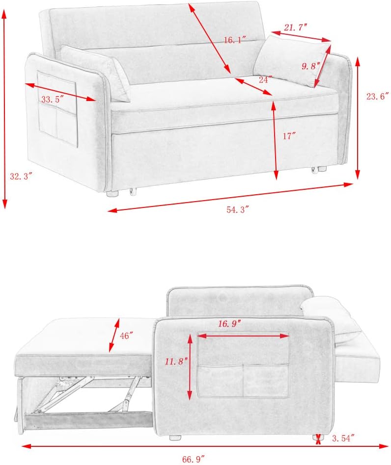 Velvet Pull Out Sofa Bed with Storage Pocket T51171
