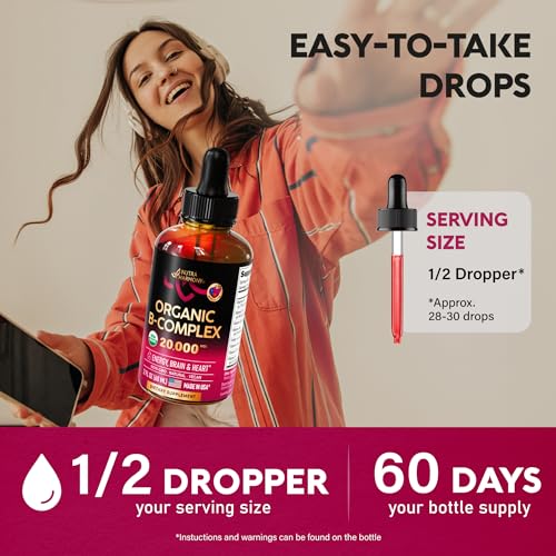 USDA Organic Vitamin B12 Sublingual Drops 5000 mcg Liquid Vegan Methylcobalamin 2 fl oz S797