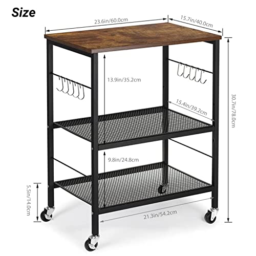 3 Tier Brown Rolling Utility Cart with Storage Z72909