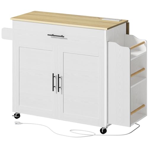 Black Rolling Kitchen Island with Storage and Drop Leaf B988