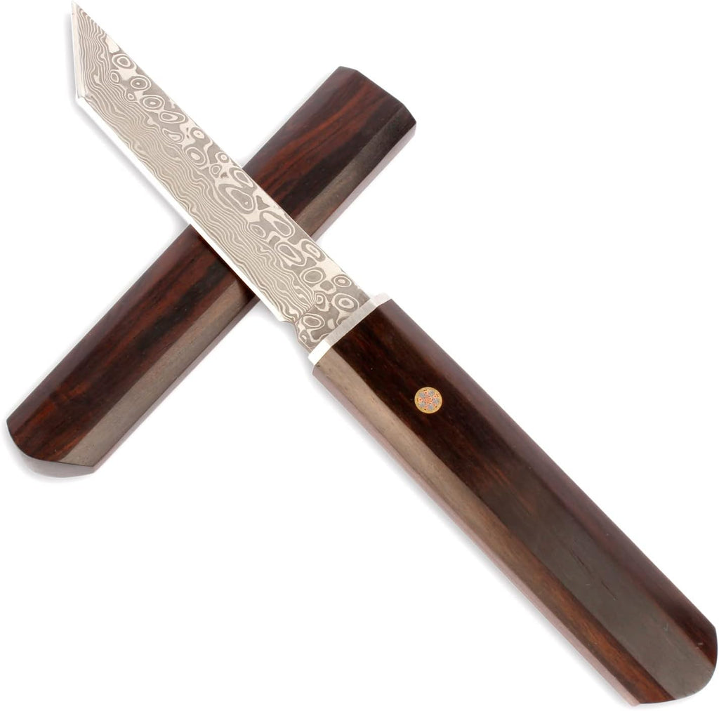 Handmade Samurai Full Tang Katana Damascus Tanto Fixed Blade Knife Wooden Sheath O859