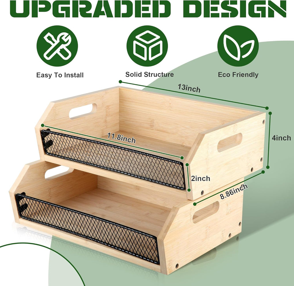 2 Pack Stackable Bamboo Storage Bin with Handle V6716