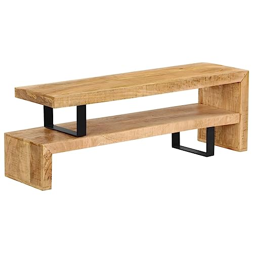 Solid Mango Wood TV Stand with Wrought Iron Legs, 45.3" L x 18" W x 15.7" H G567875