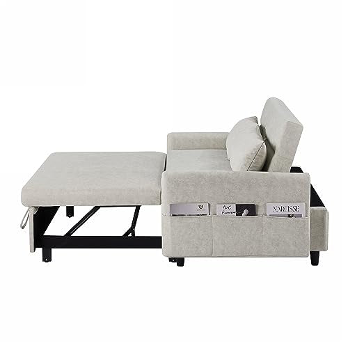 Gray 3 in 1 Convertible Sleeper Sofa Futon Couch Pullout Bed with Storage Pockets B5743
