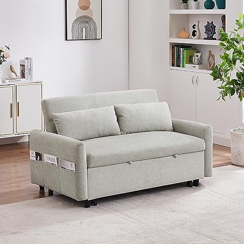 Gray 3 in 1 Convertible Sleeper Sofa Futon Couch Pullout Bed with Storage Pockets B5743