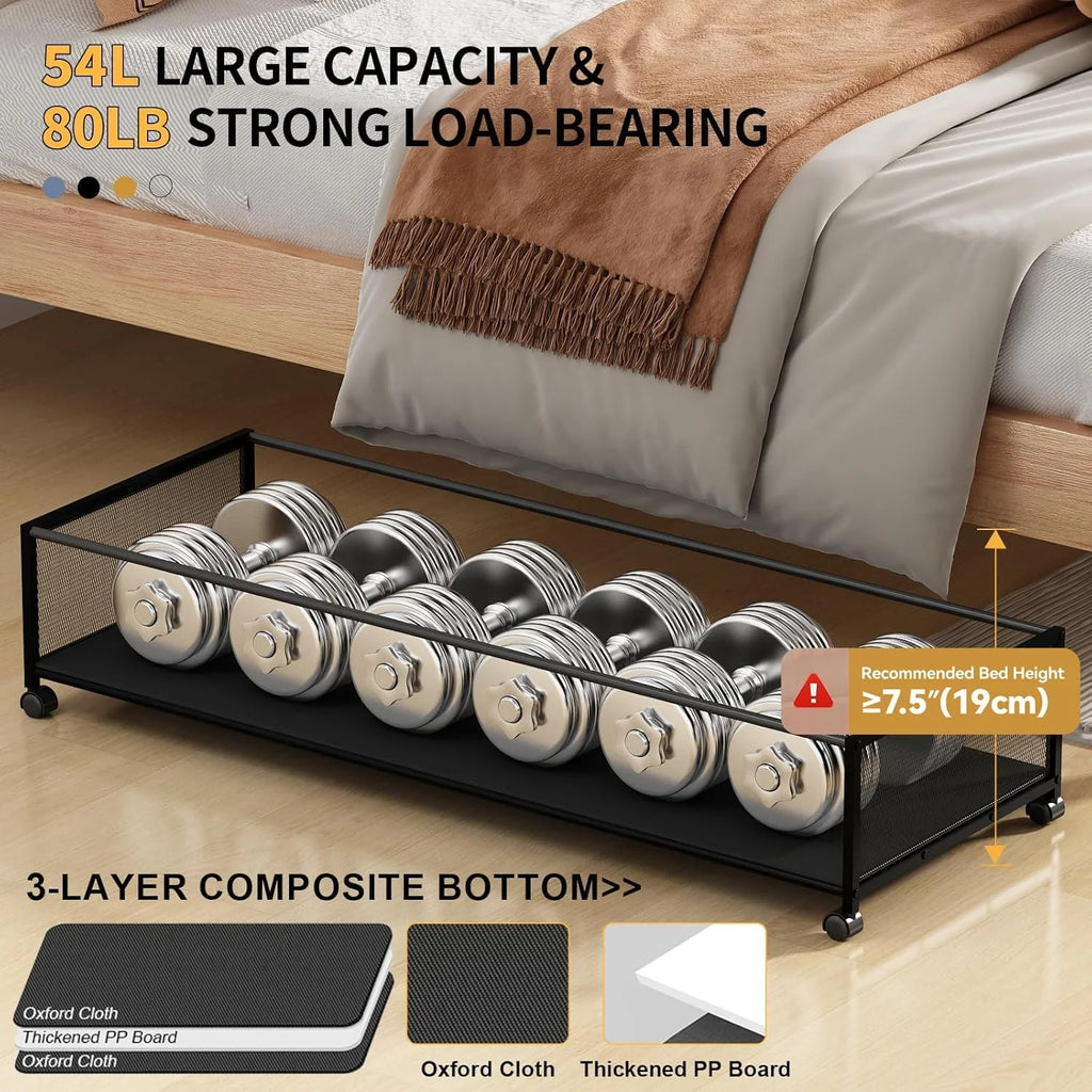 Black 2 Pack 54L Under Bed Storage Drawers with Wheels R805296