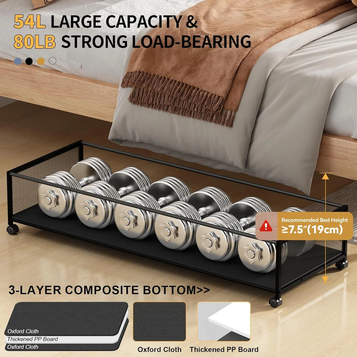 Black 2 Pack 54L Under Bed Storage Drawers with Wheels R805296