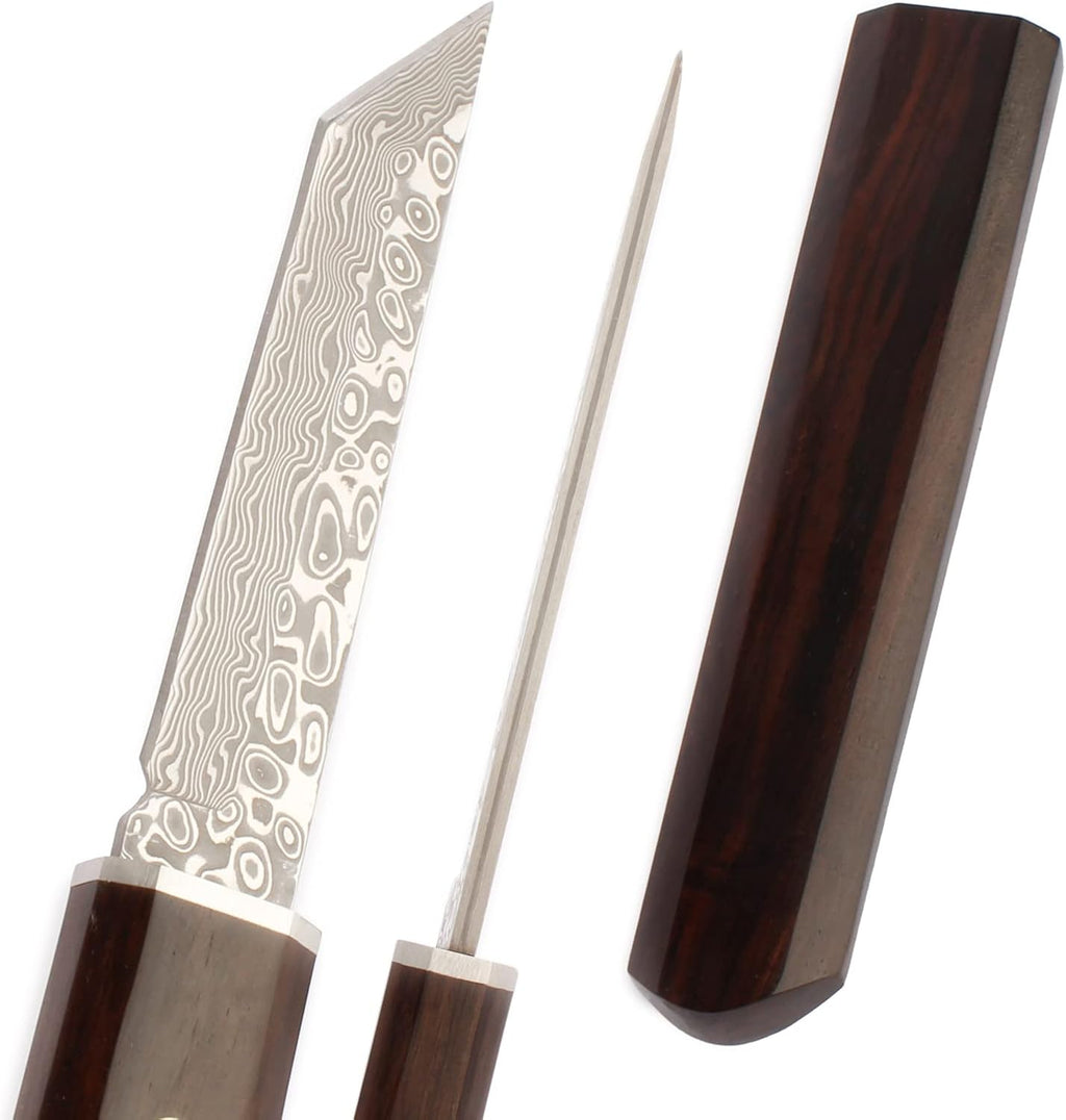Handmade Samurai Full Tang Katana Damascus Tanto Fixed Blade Knife Wooden Sheath O859