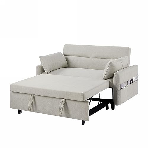 Gray 3 in 1 Convertible Sleeper Sofa Futon Couch Pullout Bed with Storage Pockets B5743