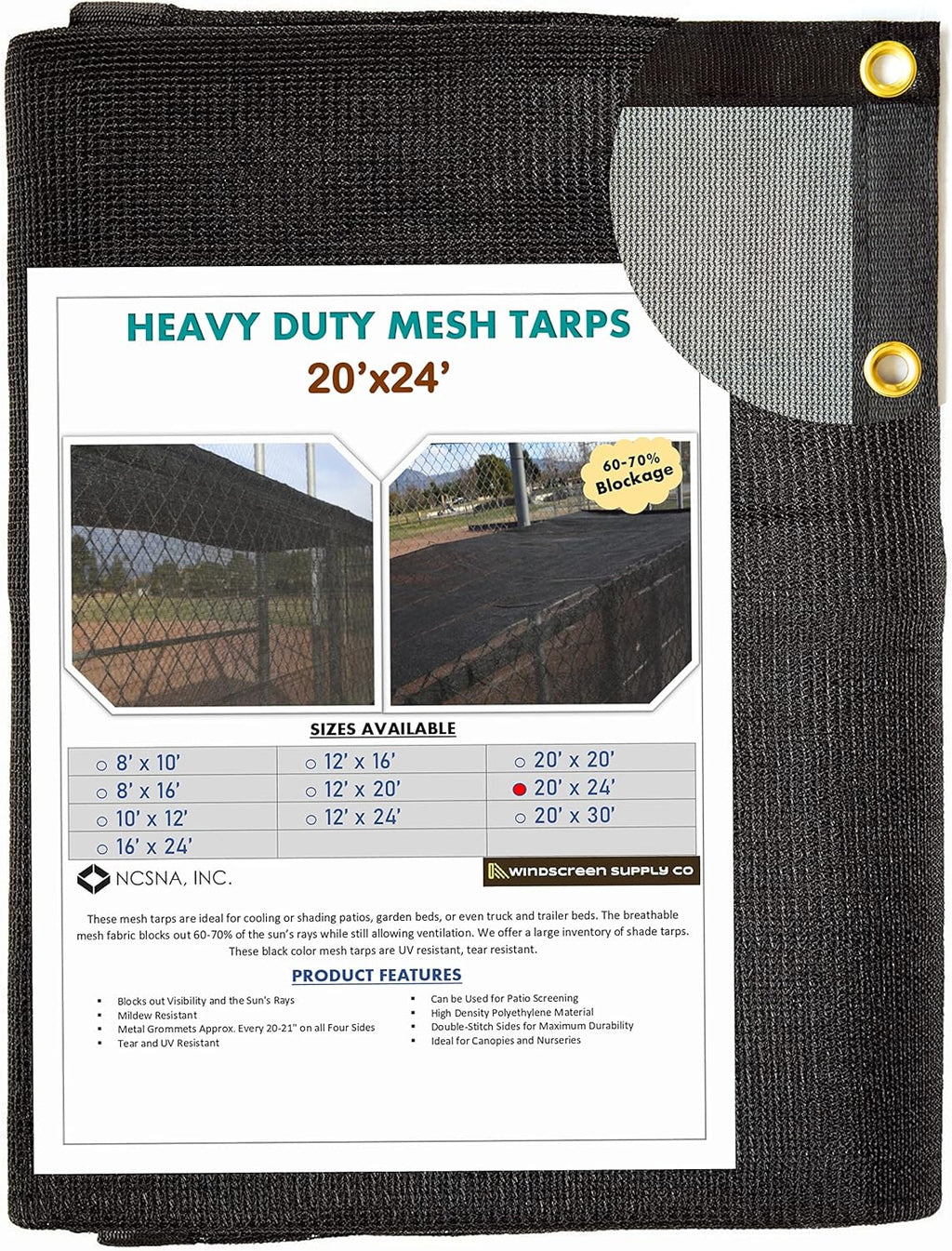 10 FT X 12 FT Heavy Duty Black Knitted Mesh Tarp with Grommets E92052