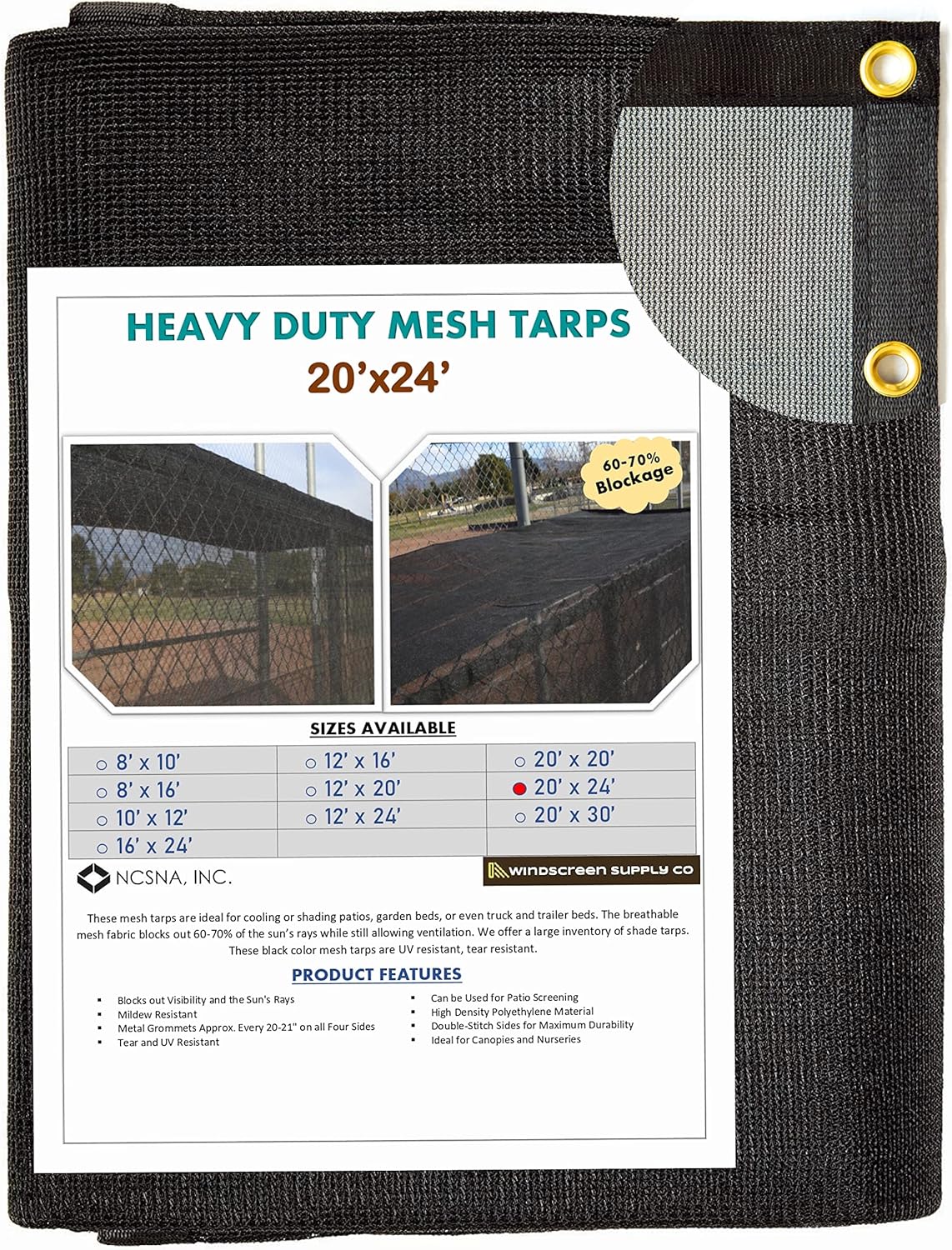 10 FT X 12 FT Heavy Duty Black Knitted Mesh Tarp with Grommets E92052