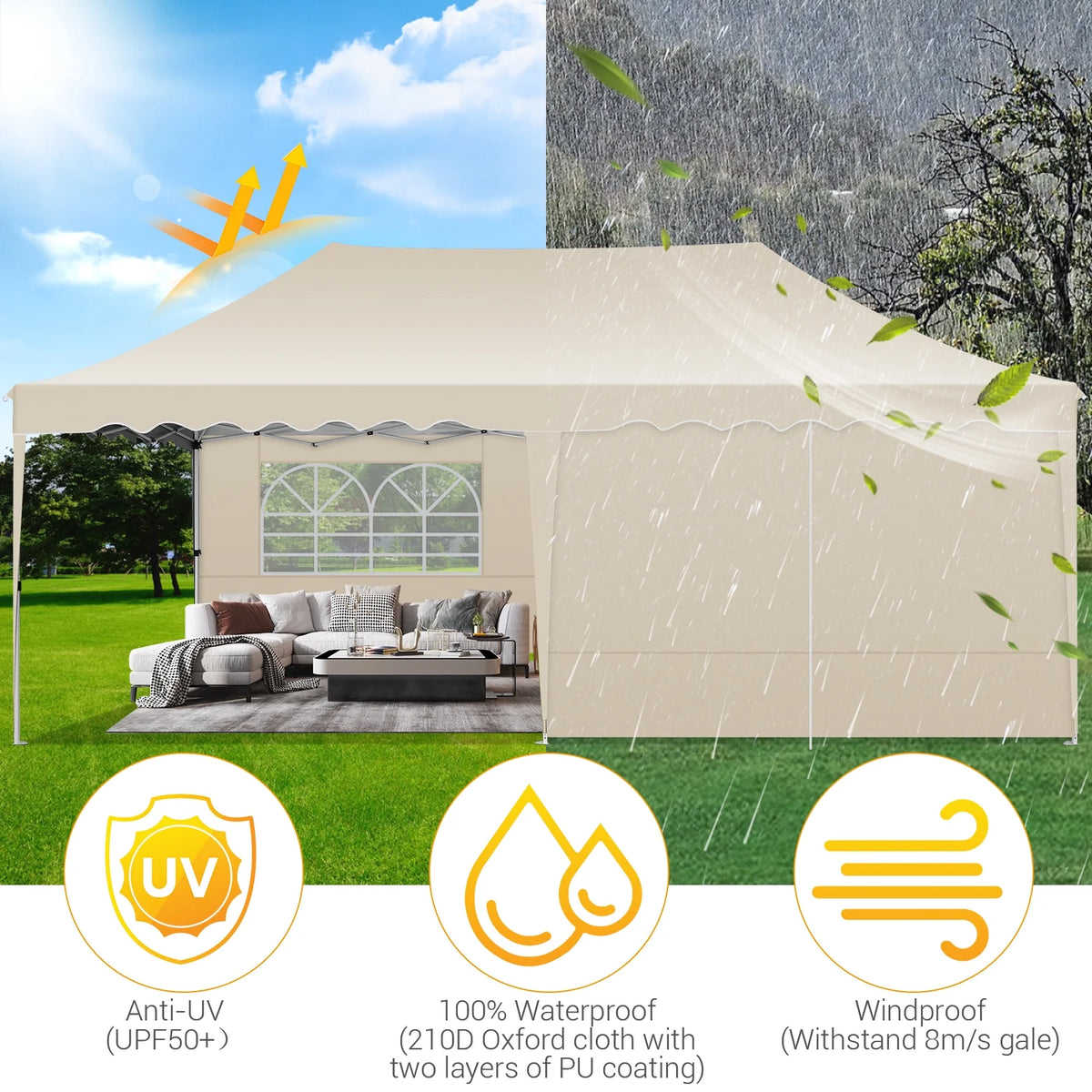 10' x 20' Pop up Canopy Tent with 6 Removable Sidewalls & Carry Bag F2199