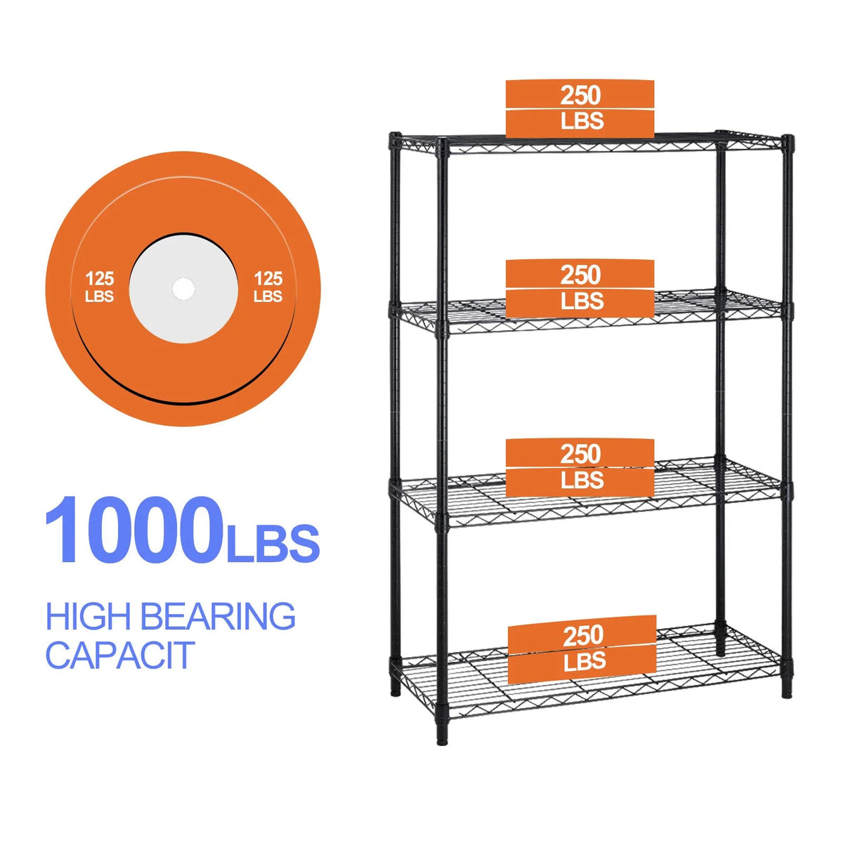 4 Tier Heavy Duty Adjustable Metal Shelving Unit with Wheels, Black E592054